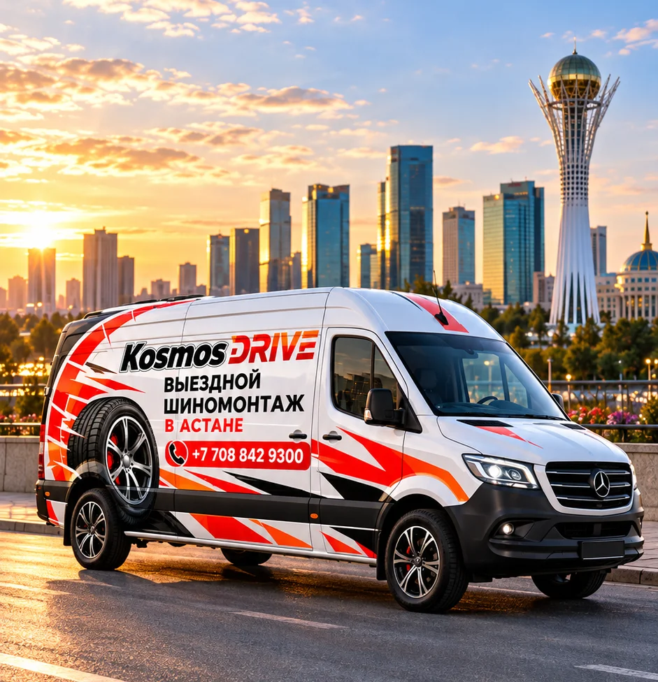 Выездной шиномонтаж Kosmos Drive возле Байтерека в Астане — подача от 20 минут